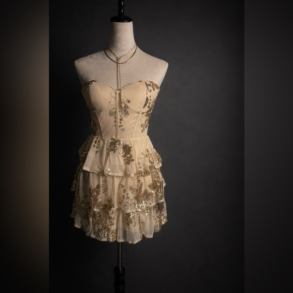 Function & Fringe Edit | Sequin Strapless Corset Mini Dress Lace-Up Back - Picture 2 of 4
